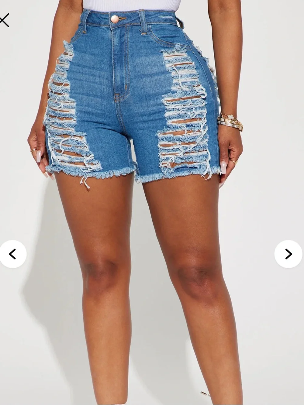 Distressed High-Rise Denim Shorts - Blue